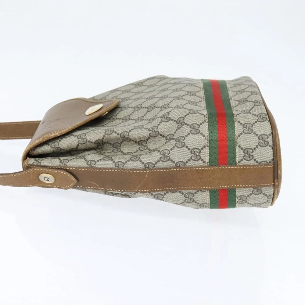 GUCCI GG Supreme Web Sherry Line Shoulder Bag PVC Beige Gold Auth 149255 - Picture 4 of 16